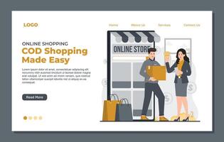 Landing page template for online shopping, offering user friendly design and seamless ecommerce vector
