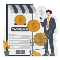 Illustration of cashback concept, showcasing instant rewards and savings for every purchase vector