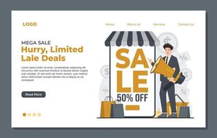 Flat design illustration concept of online shopping and sales. Landing page template. vector