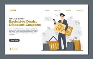 illustration concept of online shopping and discount. Landing page template for website and mobile website development. vector