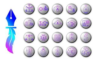 Vertical Farming icon set designed with modern and elegant style. Blue and purple gradient effect to create a futuristic, high-tech and sustainable impression, modern farming vector