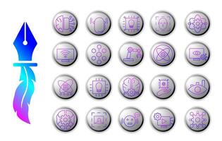 Artificial Intelligence icon set with futuristic design and modern aesthetics, with gradient style giving the impression of advanced and elegant technology. vector