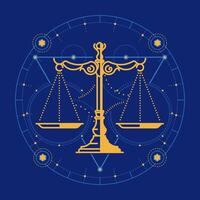 graphic of scales with futuristic element presented by Tarot card style vector
