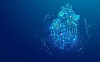 concept of cardiology or medical healthcare technology, graphic of heart combined with electronic pattern vector