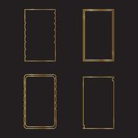 Golden geometric rectangular frames in art deco style. Design elements for wedding invitation. Linear frames isolated on black background. vector