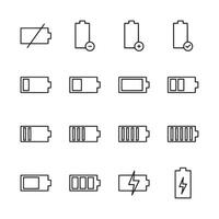 A set of battery icons with a check mark on the right vector