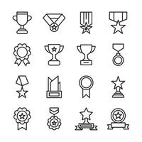 A set of white line drawings of various awards and medals vector