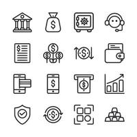 A set of icons for financial services, including a bank, a wallet, a phone vector