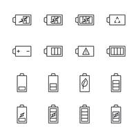 A set of battery icons with a green leaf on the right vector