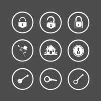 Lock and key icon set with home vector