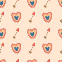 Valentine's day seamless pattern. Lace heart and arrow on a beige background. illustration for packaging, wrapping paper, greeting card, fabric vector