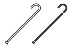 Cane walking stick icons in outline and filled styles. vector