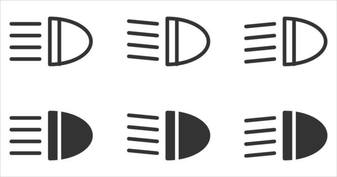 Headlight icons in various styles, minimal and clean graphics. vector