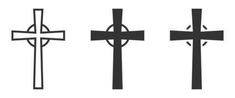 Celtic-style cross icons in bold and outline formats. vector
