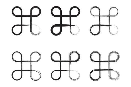 Hand-drawn command symbols with textured brushstroke lines. vector