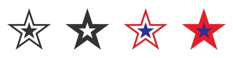 Bold star icons in black and colorful designs illustration. vector