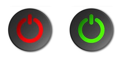 Modern dark-themed red and green power buttons, icons. vector