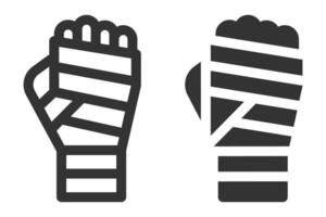 Icon of a boxer's fist, wrapped in protective bandages. This symbol represents strength, boxing, sports, and physical fitness, ideal for athletic or motivational designs. vector
