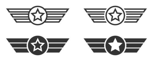Winged star icons in bold design for achievement and rank themes. vector