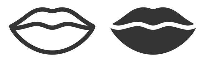 Minimalistic lips icons in solid and outline styles, bold design. vector