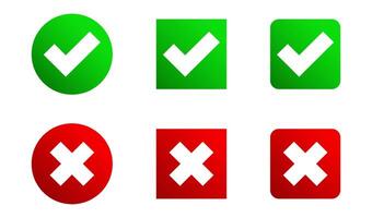 Checkmark and cross icons for approval or rejection in vibrant colors. vector
