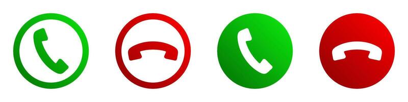 Phone call and hang-up icons in red and green circular designs. vector