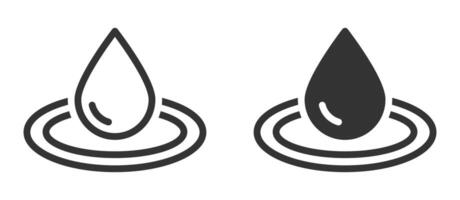 Water drop icons with ripples in black and outline styles, . vector