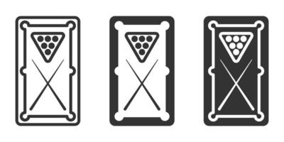 icon of a billiards table with crossed cues and balls, symbolizing pool or snooker. Great for gaming and leisure themes. vector