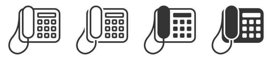 Telephone icons in various styles, showing landline designs suitable for communication and office themes. illustration. vector