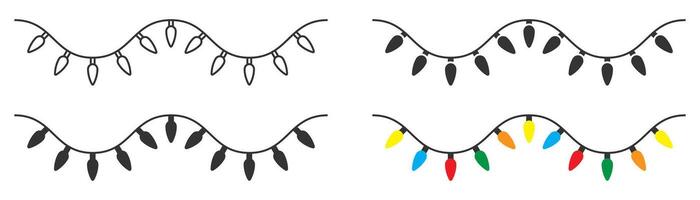 Decorative holiday lights string icons in line and solid styles, . vector
