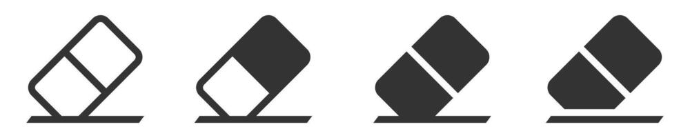 Tilted eraser icon in four styles, clean and minimal set. vector