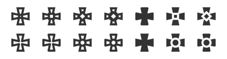 Collection of decorative cross icons in a geometric design style. vector