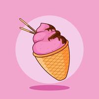 Strawberry ice cream with waffles vector