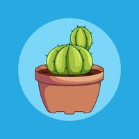 Round cactus in clay pot vector