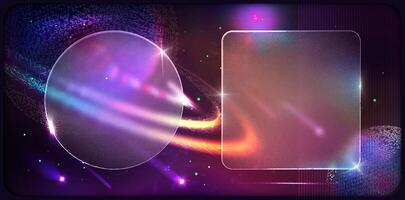 Glass morhsiisim illustration of futuristic space abstract background with planets, stars and comets. Futuristic hi-tech HUD element. vector
