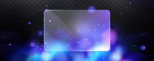 Blurred galaxy design with glowing particles .Illustration of blue abstract background with effect glass morphism. Frosted rectangular glass. vector