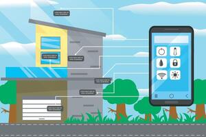 design for smart home control application. Connected elements such as smartphones, sensors, and automated devices provide a professional and relevant feel to digital content. vector