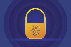 padlock with biometric fingerprint. Dynamic design to illustrate modern cybersecurity and protection systems. vector