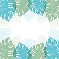 Bright spring background of monstera leaves, hand-drawn tropical leaves square frame for text, ads, advertisements, fashionable nature style. vector