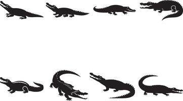 Crocodile Silhouette With White Background Icon Set vector
