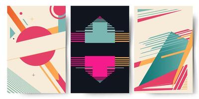Set of modern abstract backgrounds with place for text. Dark and light background and bright figures. Geometrical shapes vector