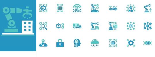 Robotics and Automation Set Editable icons for AI robots, automation tech, smart factories, and innovation vector
