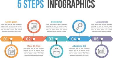 Five steps infographics, process diagram, can be used as workflow, options, timeline vector