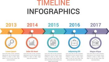 Timeline infographics template with colorful arrows, workflow or process diagram vector