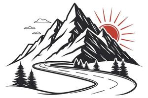A bold jagged mountain with sharp peaks sits in the background vector
