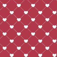 Seamless pattern of white hearts on red background with diagonal lines for Valentine's Day vector