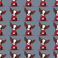 Cute chihuahua dogs with hearts in seamless pattern for Valentine's Day on dark background vector