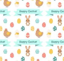 Easter seamless pattern with Easter eggs, Hen and chicken, rabbit. Suitable for Easter textiles, wallpaper. illustration. vector