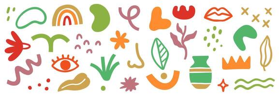 Abstract blob shape doodle set element. Geometric abstract flower, blob face, organic doodle modern shape. Creative graphic design playful, cute color poster elements. vector