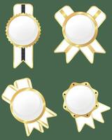 Set of White and Gold Badges, Conical Emblems, Ribbon, Golden Gradient, Collection of Labels vector